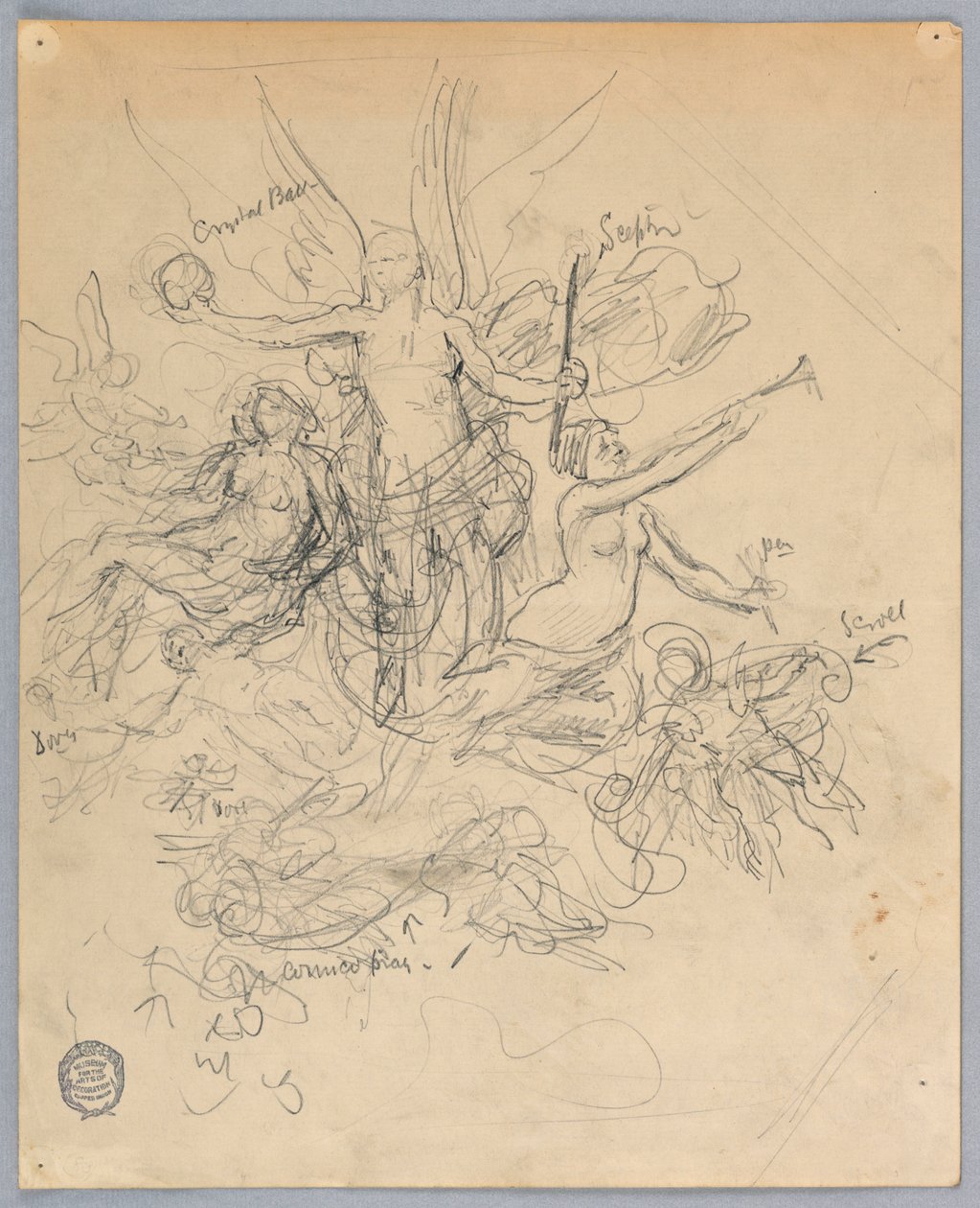 Esquisse de figure ailée, peut-être Fortuna - Francis Augustus Lathrop