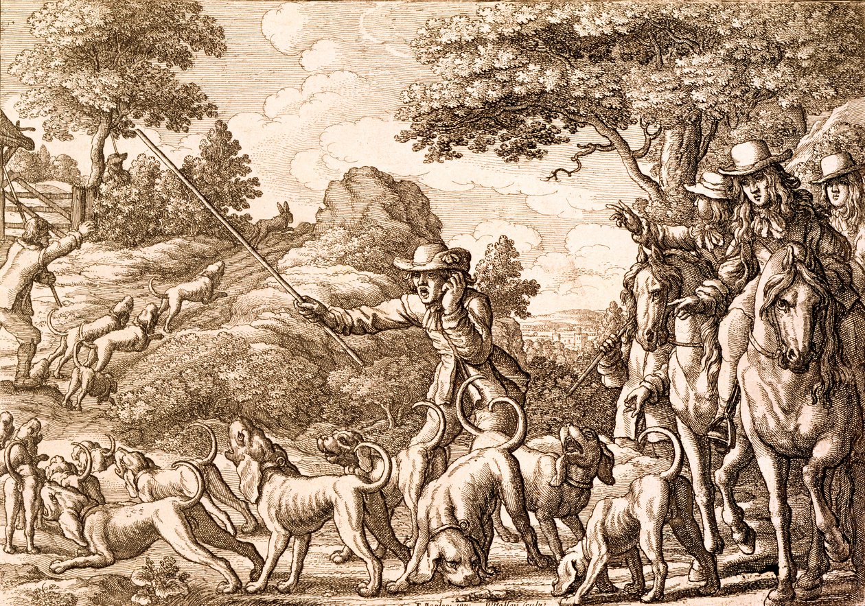 Chasse au lièvre, gravée par Wenceslaus Hollar, 1671 - Francis Barlow