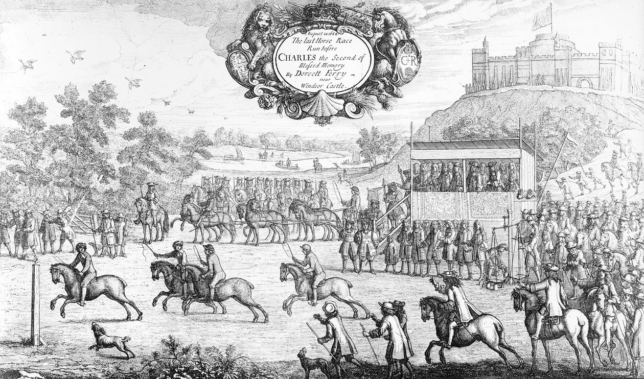 La dernière course de chevaux courue devant Charles II de mémoire bénie par Dorsett Ferry, près du château de Windsor, 24 août 1684, 1687 - Francis Barlow
