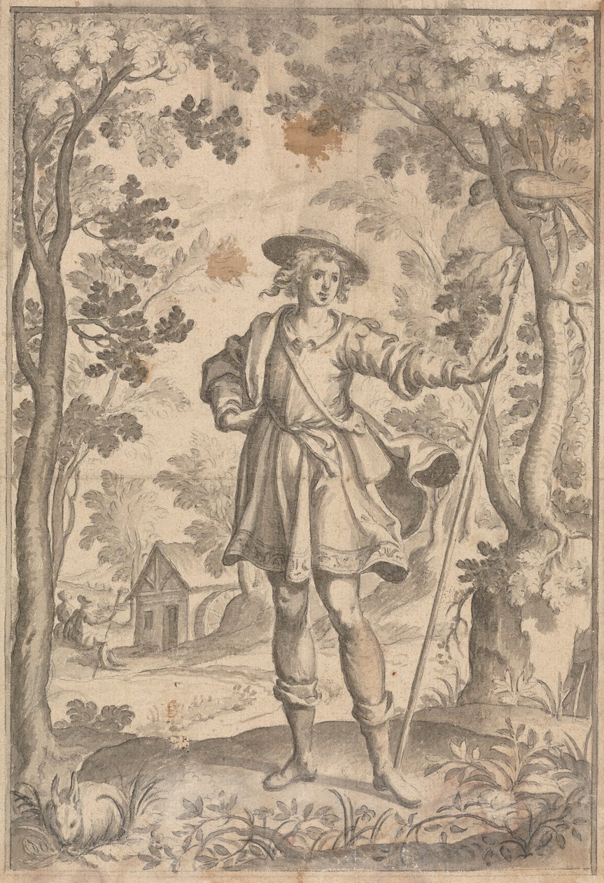 Un chasseur tenant une lance dans un cadre boisé - Francis Cleyn