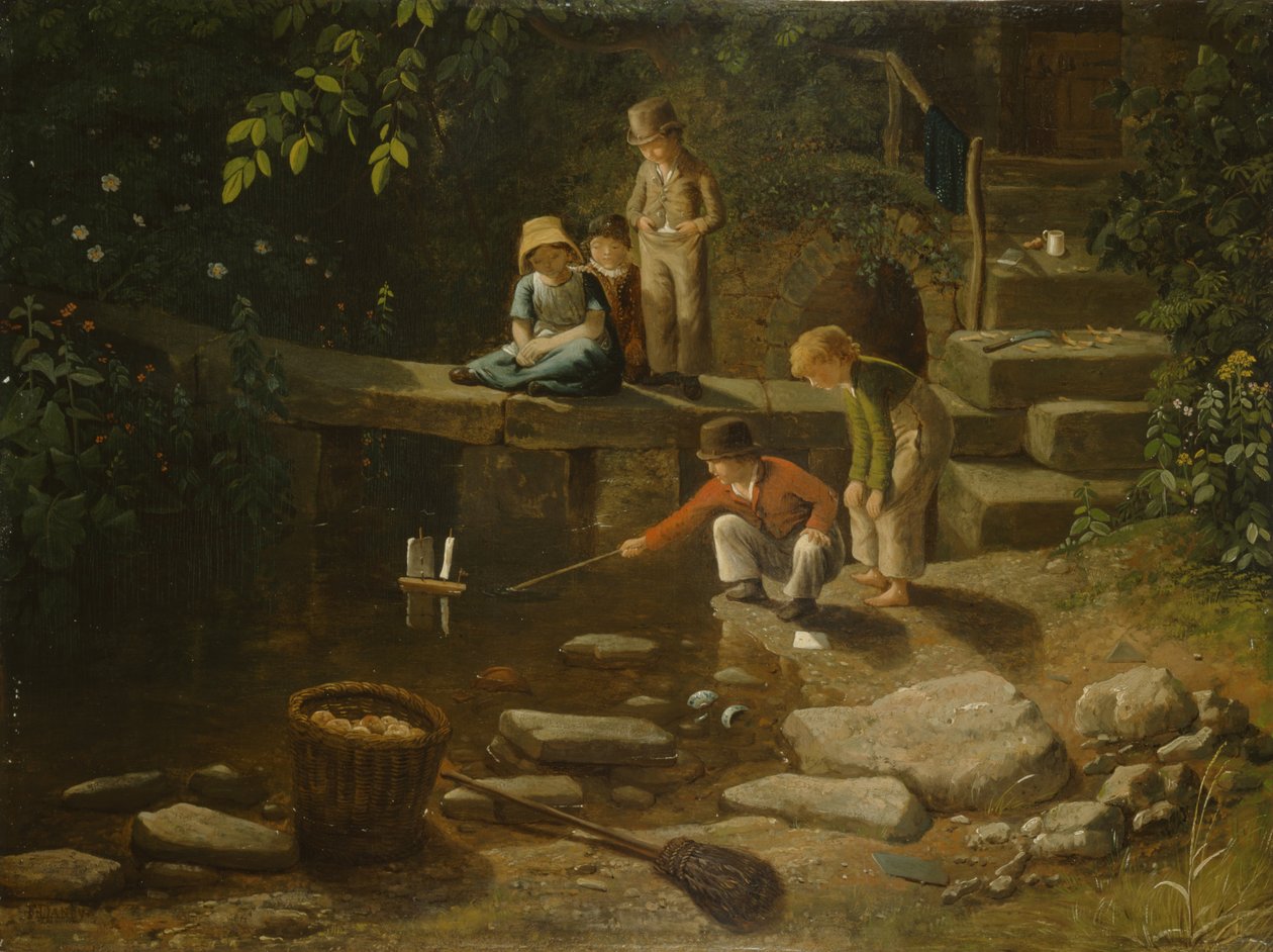 Garçon naviguant un petit bateau - Francis Danby