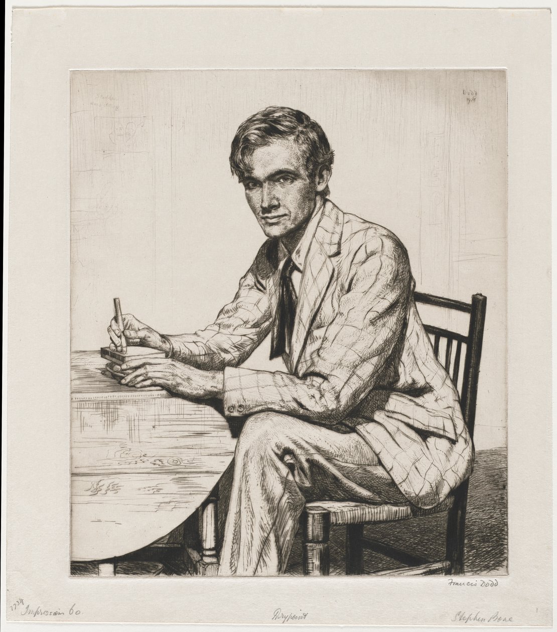 Stephen Bone taillant un bloc de bois - Francis Dodd