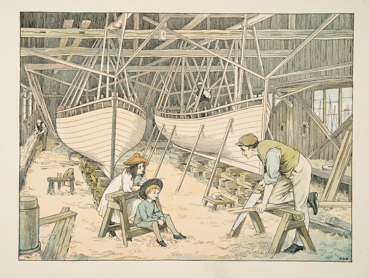 The Shipbuilder, tiré de Four and Twenty Toilers, pub. 1900 (lithographie couleur) - Francis Donkin Bedford