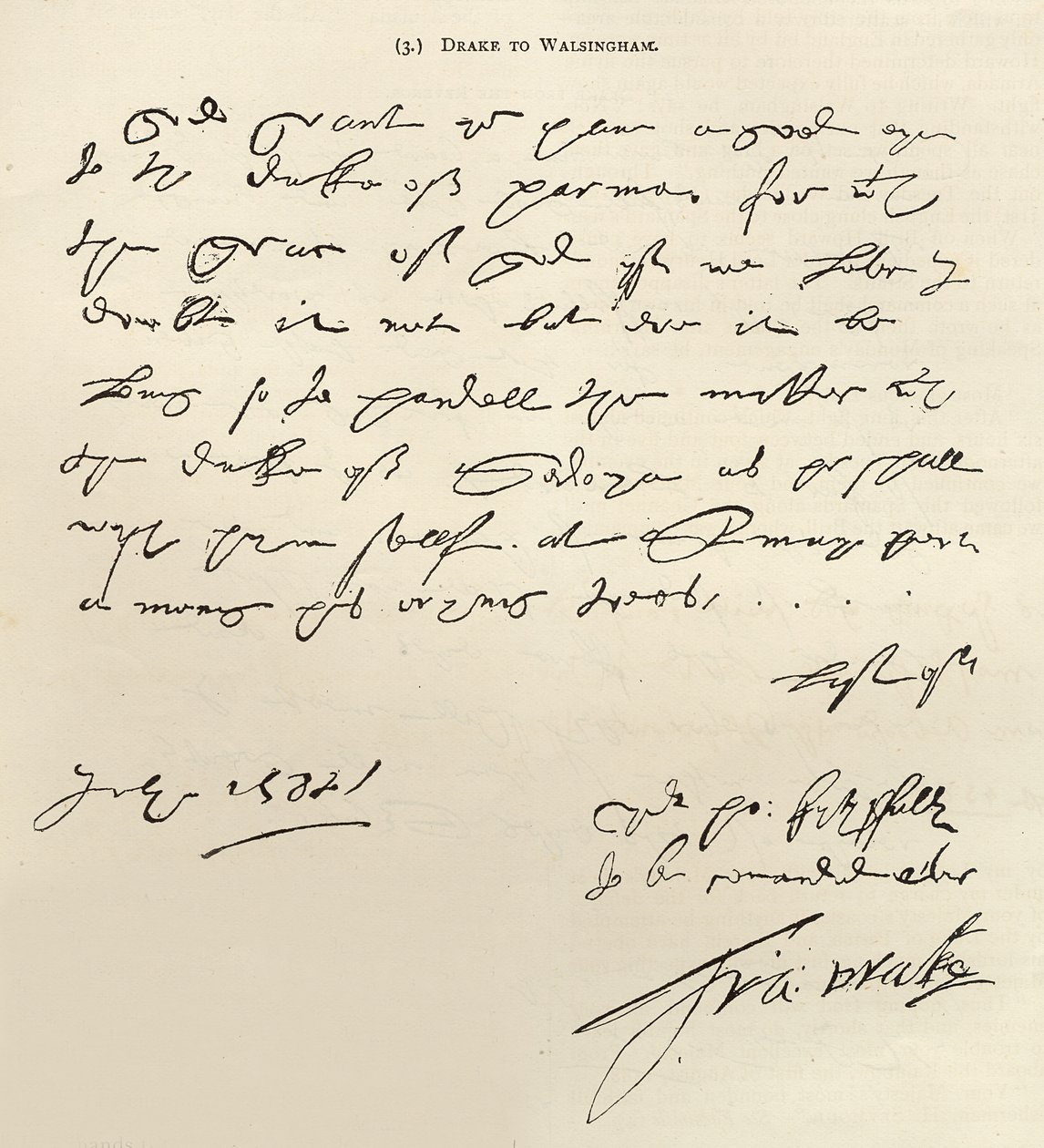 Lettre de Sir Francis Drake à Sir Francis Walsingham signée le 29 juillet 1588, publiée dans 