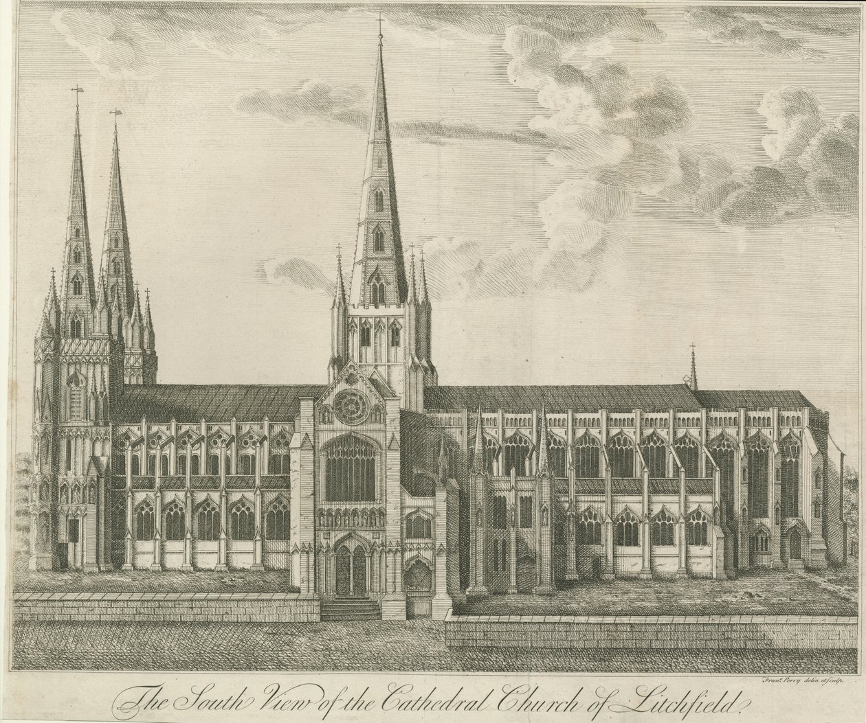 Cathédrale de Lichfield - Vue sud : gravure, nd [19e siècle] - Francis Perry