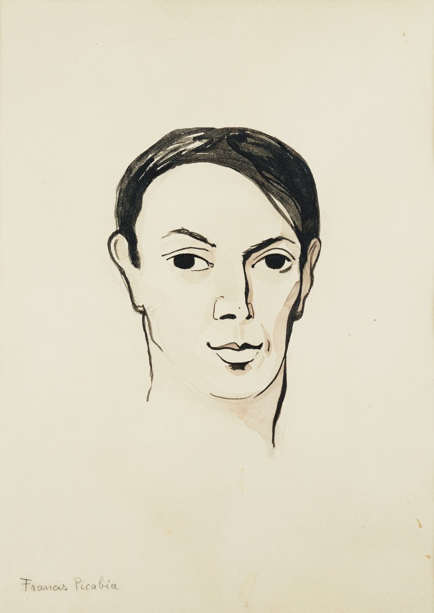 Portrait de Pablo Picasso ; Portrait de Pablo Picasso, vers 1902-1905 (aquarelle, pinceau, encre noire et crayon sur papier) - Francis Picabia