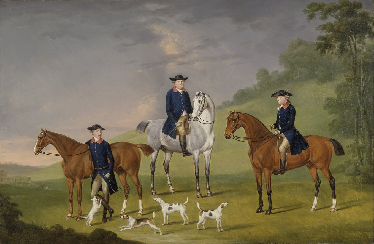 John Corbet, Sir Robert Leighton et John Kynaston avec leurs chevaux et chiens - Francis Sartorius