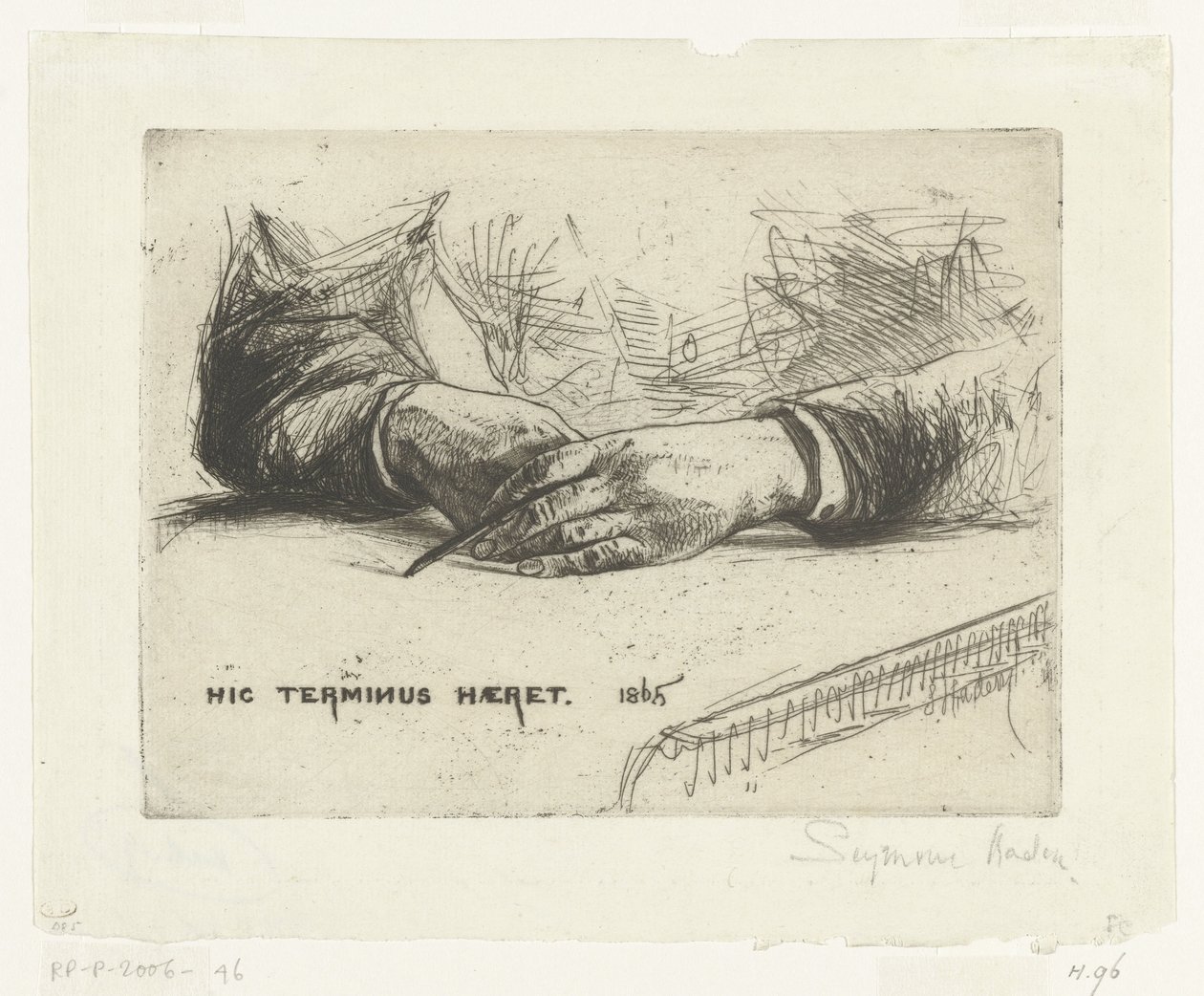 Deux mains dessinant avec une craie - Francis Seymour Haden (Sir) (signed by artist)