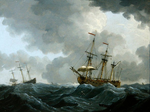 Marine : deux frégates dans une tempête approchante - Francis Swaine