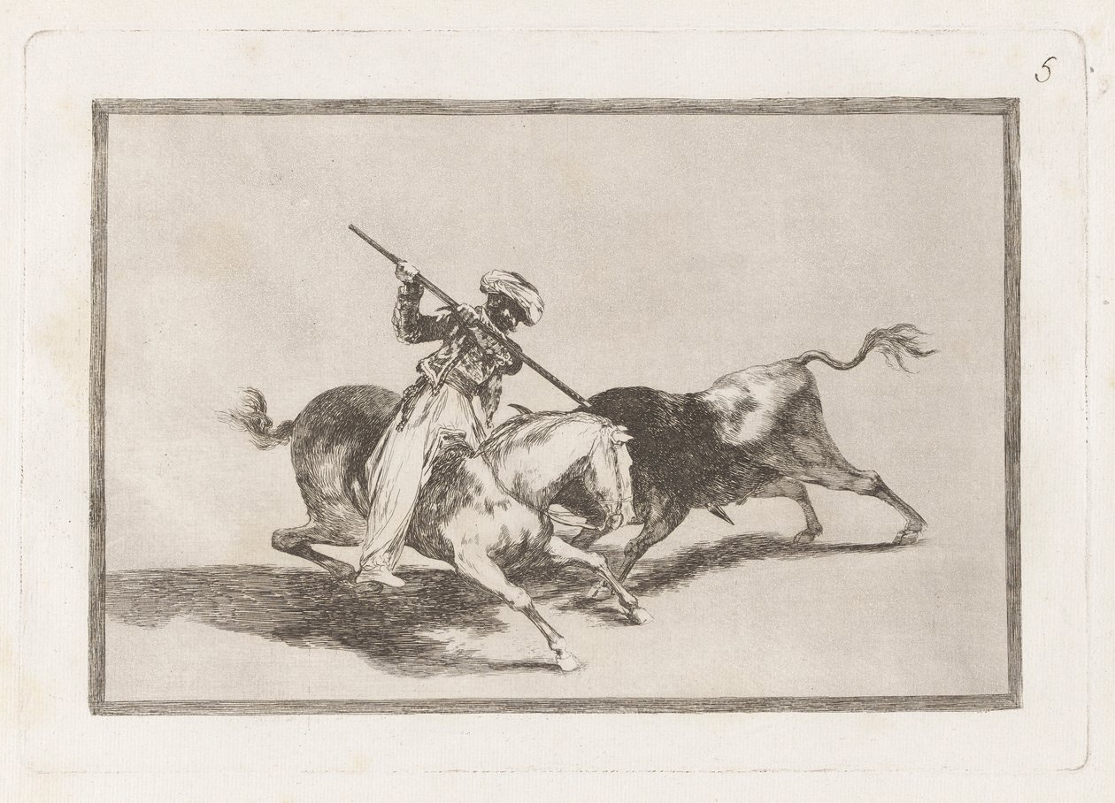 Le Maure courageux Gazul est le premier à lancer des taureaux selon les règles, Planche 5 de La tauromachie - Francisco de Goya