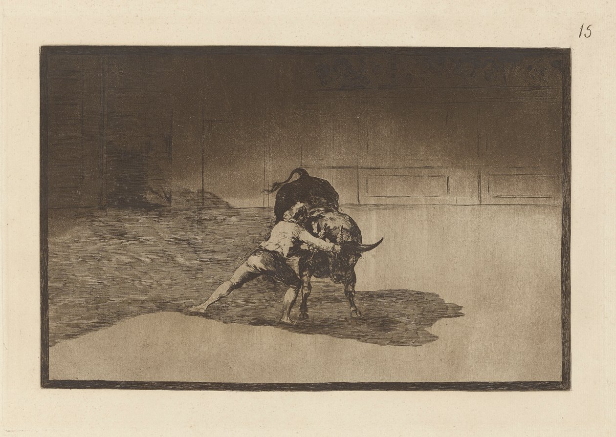 Le célèbre Martincho place les banderilles en jouant avec le mouvement de son corps, Pl. 15 de La tauromaquia - Francisco de Goya