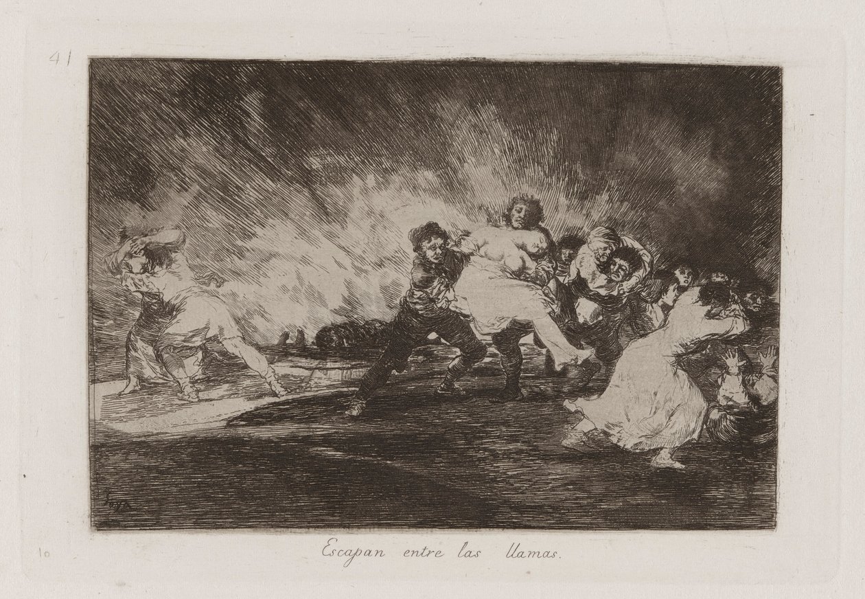 Escapan entre las llamas (Ils échappent aux flammes), pl. 41 de la série Los desastres de la guerra (Les Désastres de la guerre) - Francisco de Goya