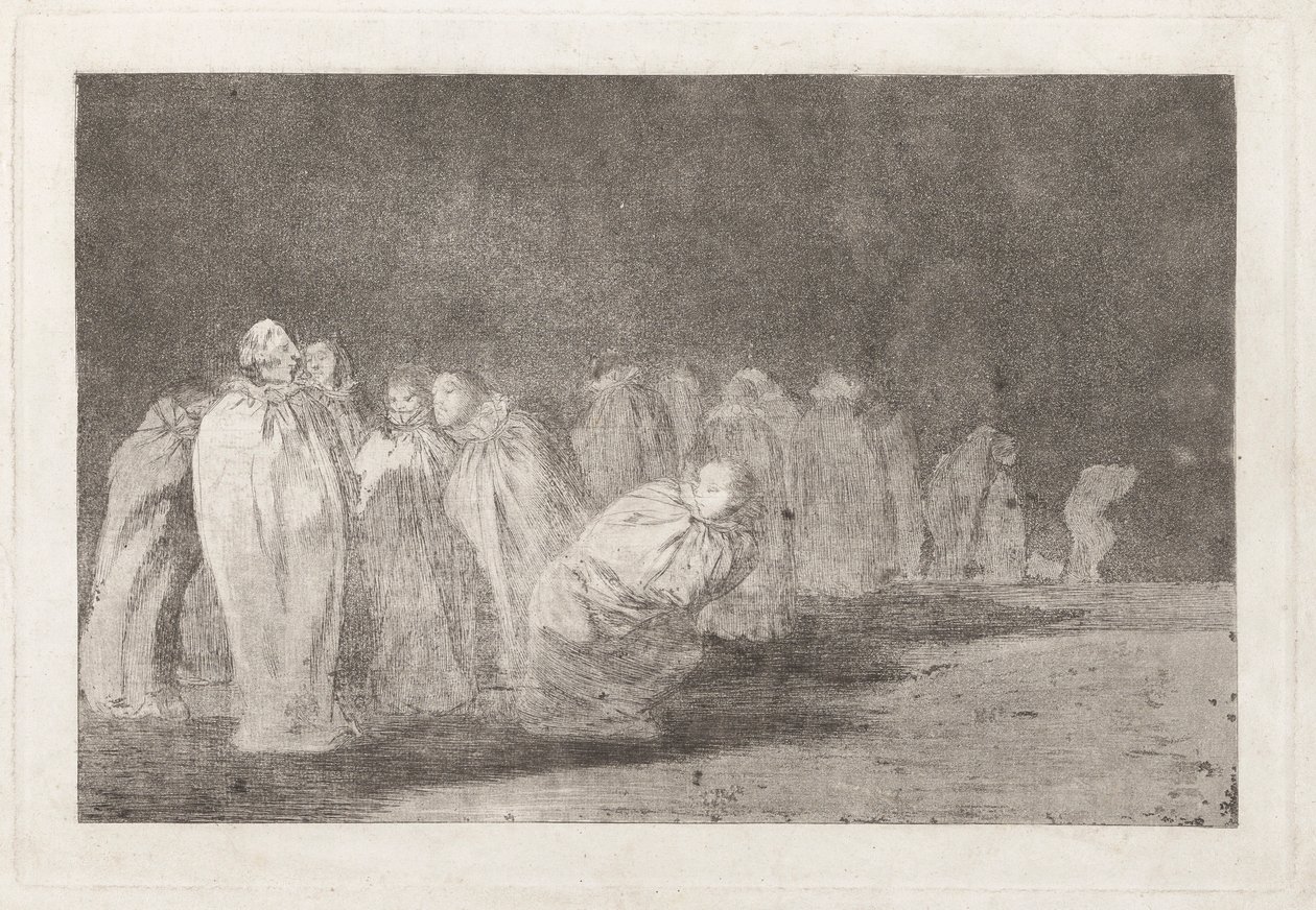 Los ensacados (Les hommes en sacs), également connu sous le nom de So el sayal, hay al (Il y a quelque chose sous le sac), de la série Los disparates (Les proverbes) - Francisco de Goya