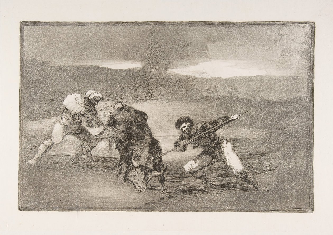 Planche 2 de la Tauromachie : Une autre manière de chasser à pied, 1816 - Francisco de Goya