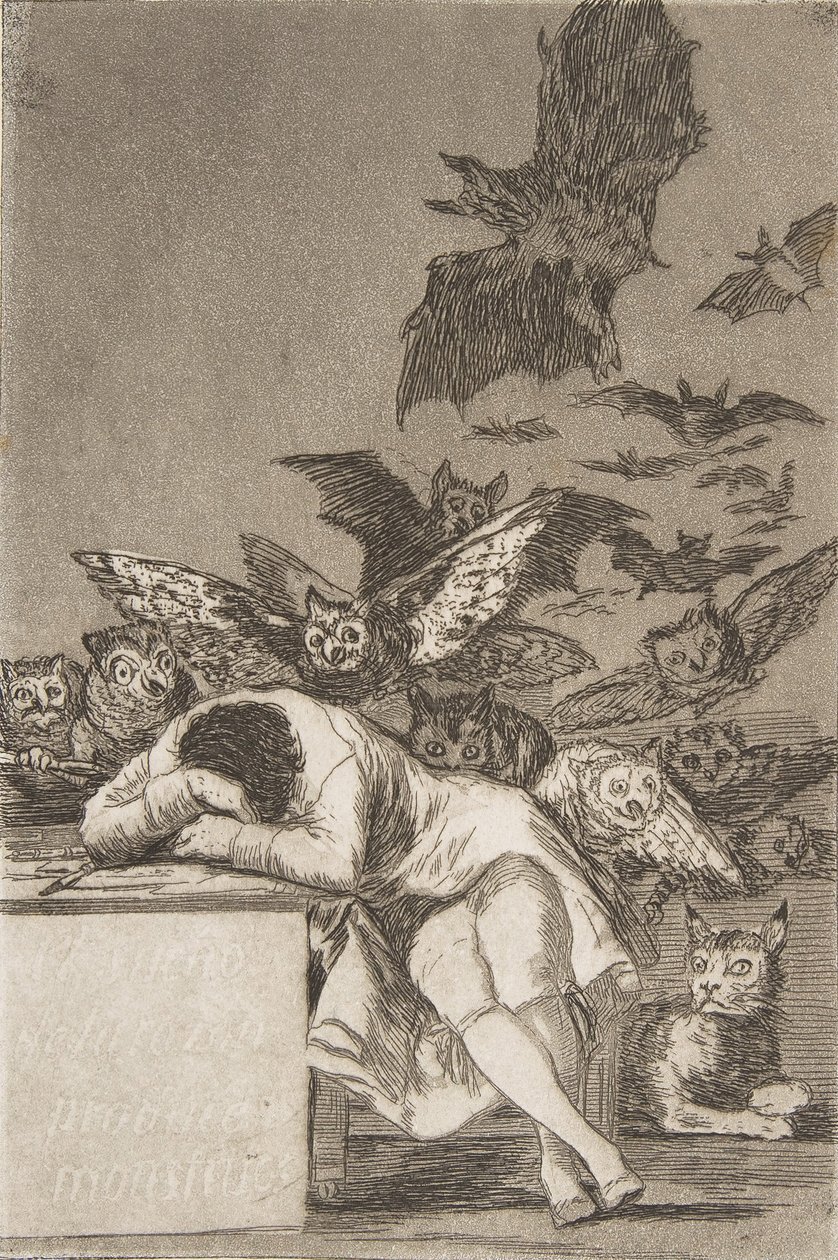 Planche 43 des Caprices : Le sommeil de la raison engendre des monstres - Francisco de Goya