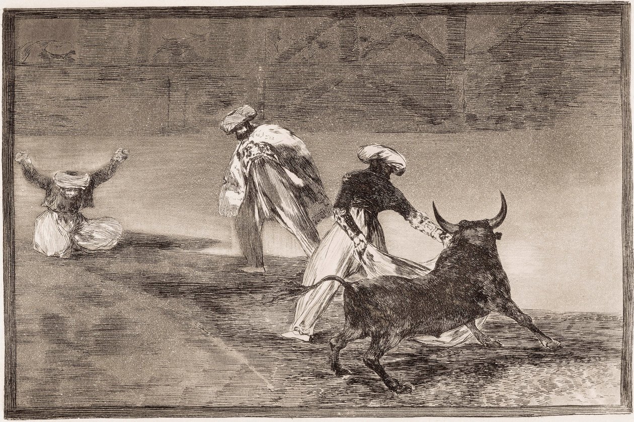 Corrida : Les Maures jouent la cape avec un autre taureau dans une enceinte - Francisco de Goya