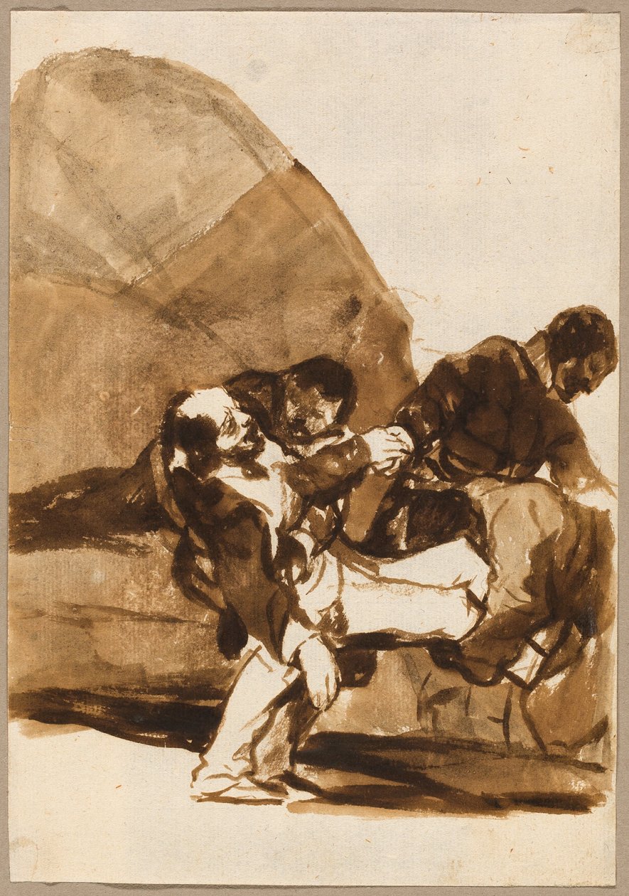 Trois hommes portant un soldat blessé, d