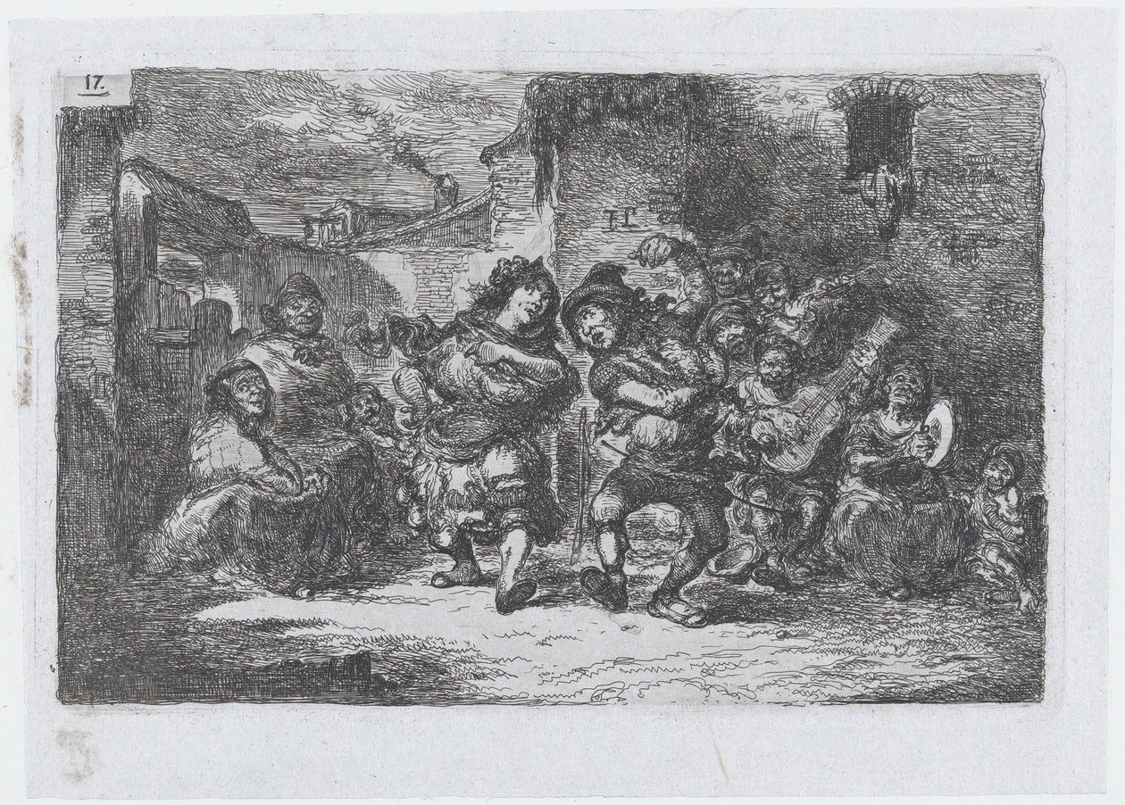Planche 17 : musiciens de rue et figures dansantes, de la série des coutumes et passe-temps de..., 1850 - Francisco Lameyer Berenguer