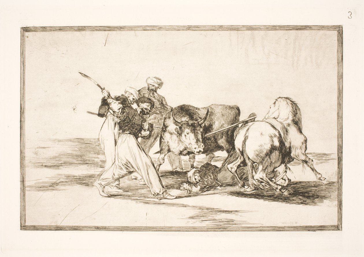 Les Maures qui se sont installés en Espagne et ont abandonné la superstition du Coran ont acquis cet art de chasser et de piquer un taureau dans la plaine - Francisco de Goya