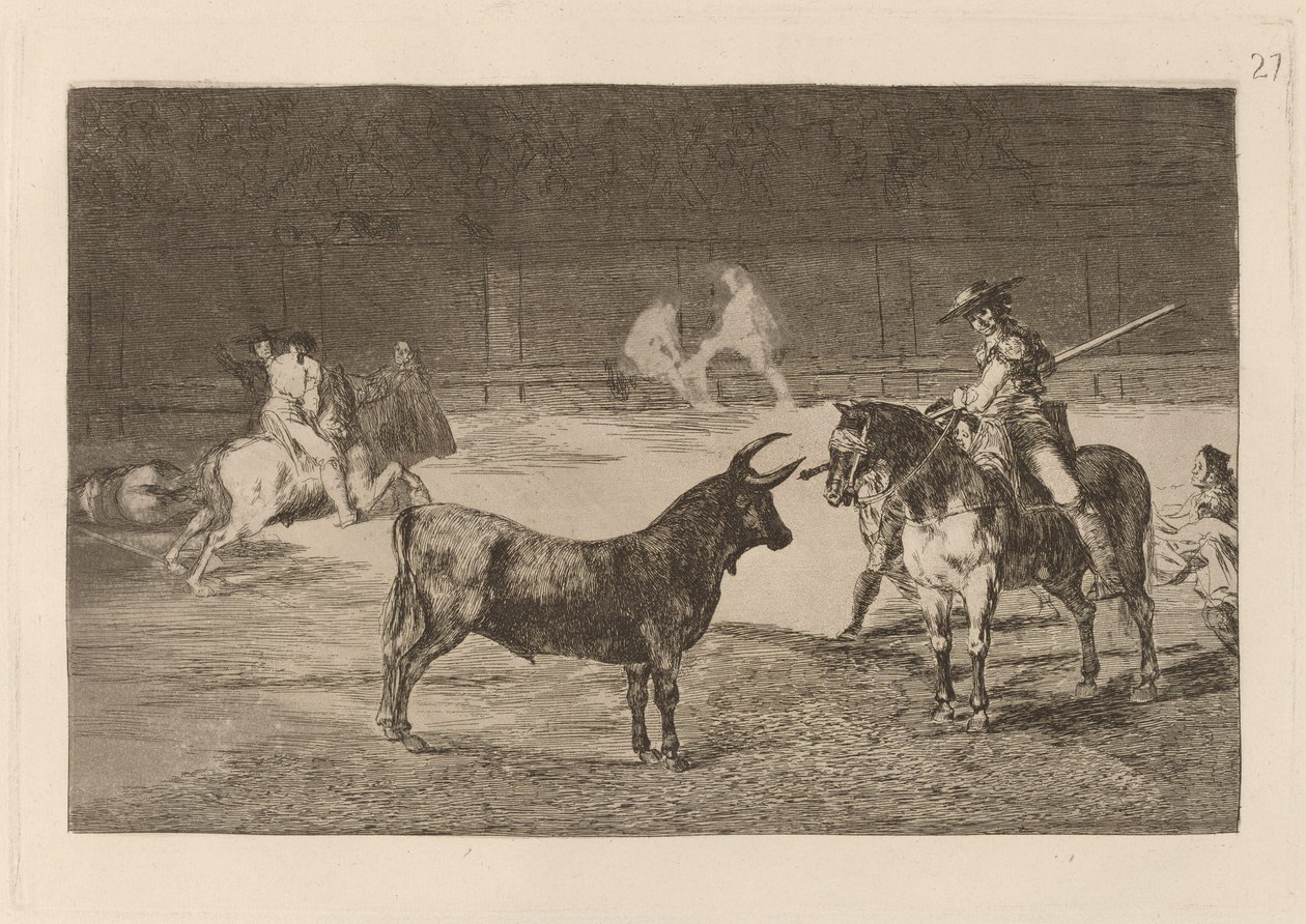 El celebre Fernando del Toro, barilarguero, obligando a la fiera con su garrocha - Francisco de Goya