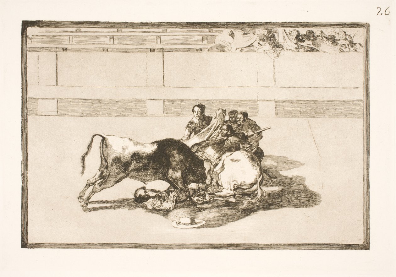 Un picador est jeté de son cheval et tombe sous le taureau - Francisco de Goya