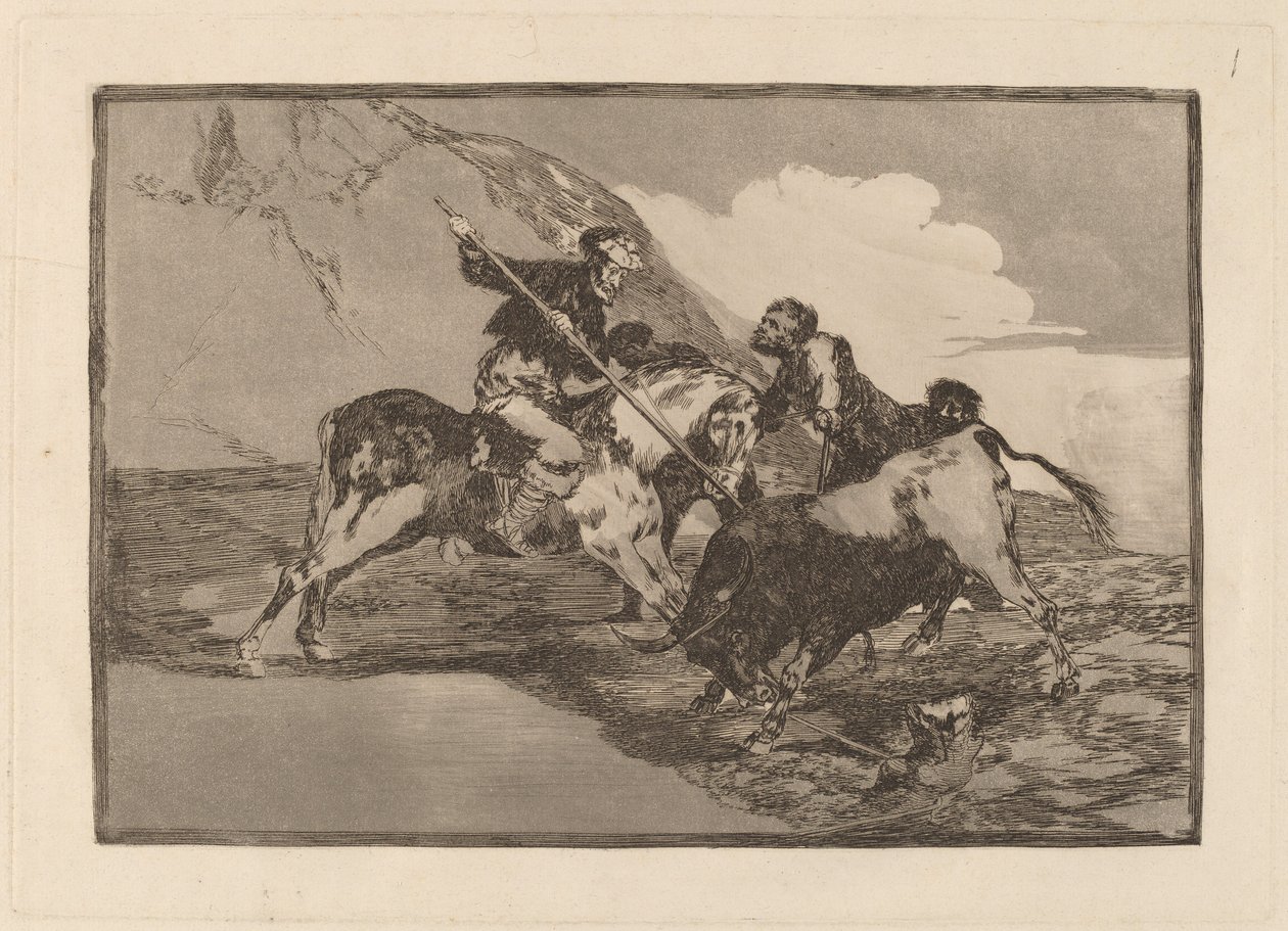La manière dont les anciens Espagnols chassaient les taureaux à cheval dans la campagne - Francisco de Goya