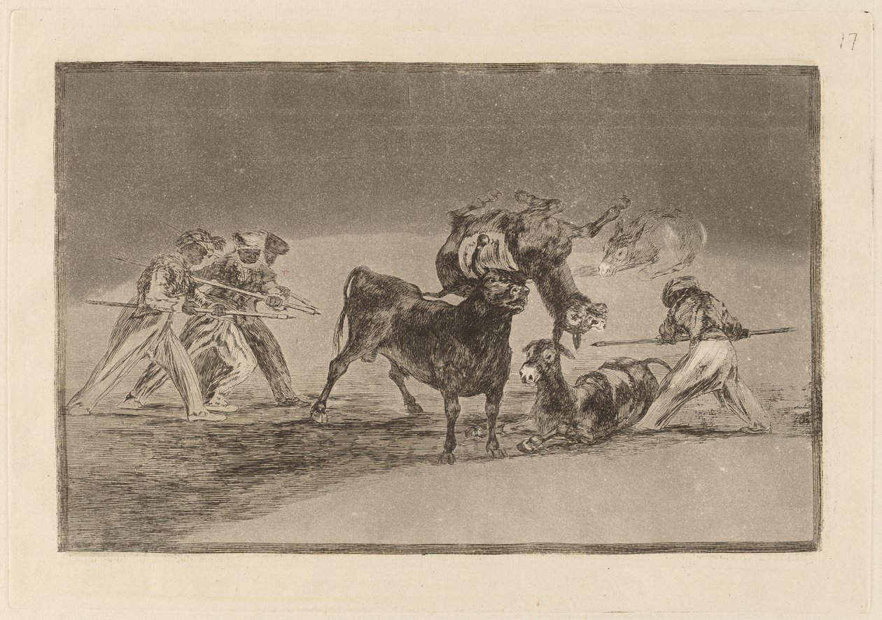 Les Maures utilisent des ânes comme barrière pour se défendre contre le taureau dont les cornes ont été emboulées - Francisco de Goya