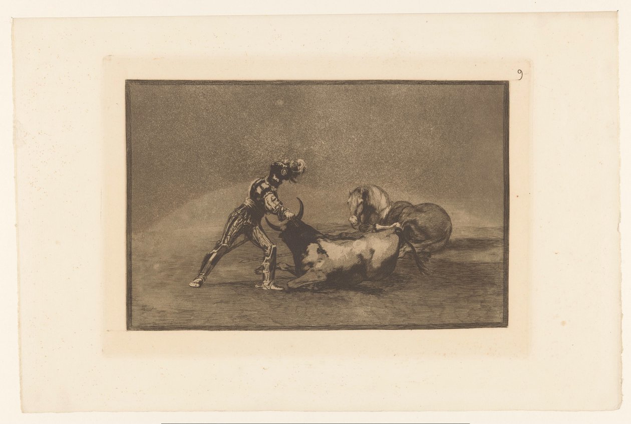 Chevalier espagnol tuant un taureau - Francisco de Goya