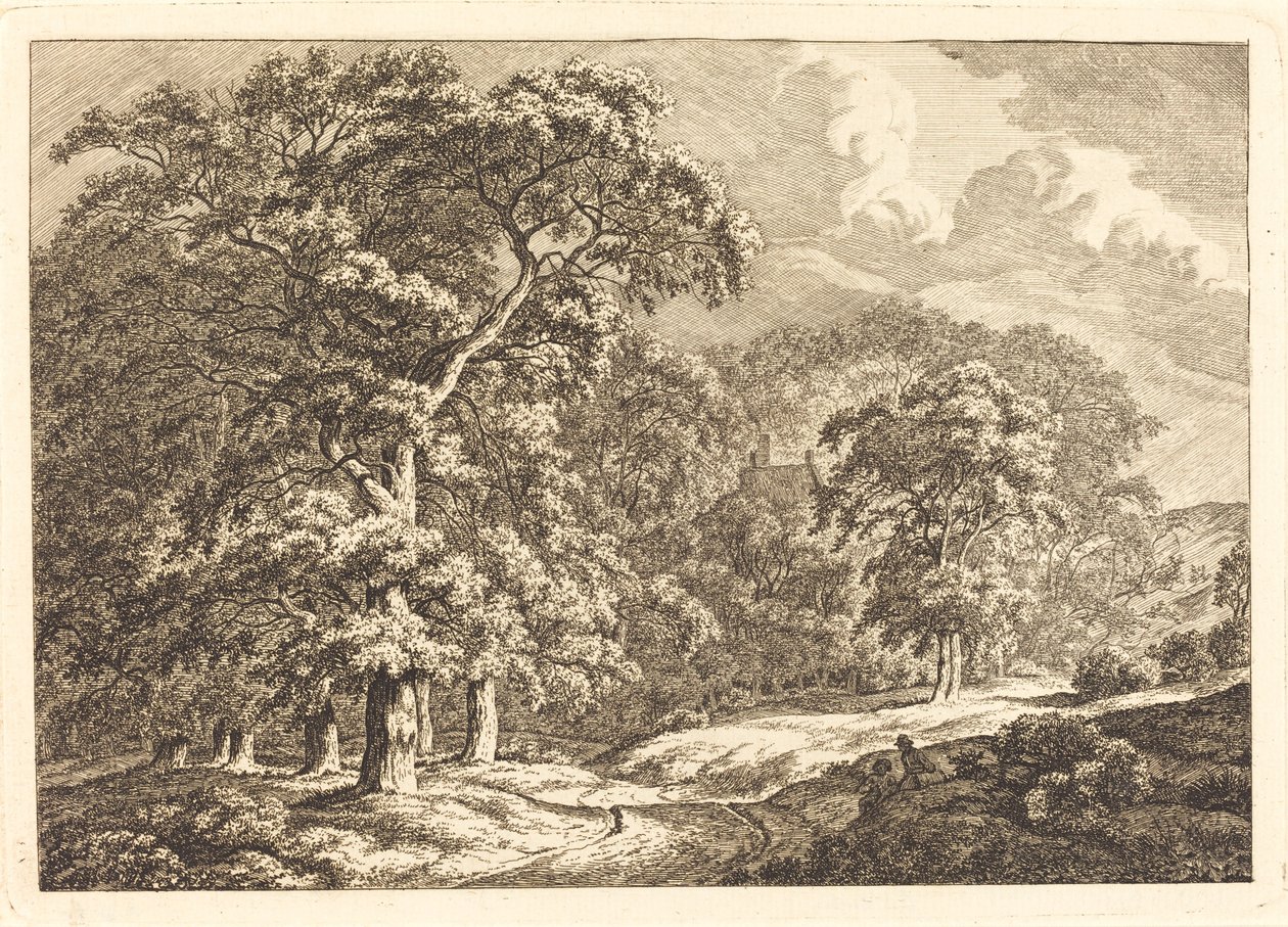 Forêt avec des voyageurs sur une route - Franciscus A. Milatz