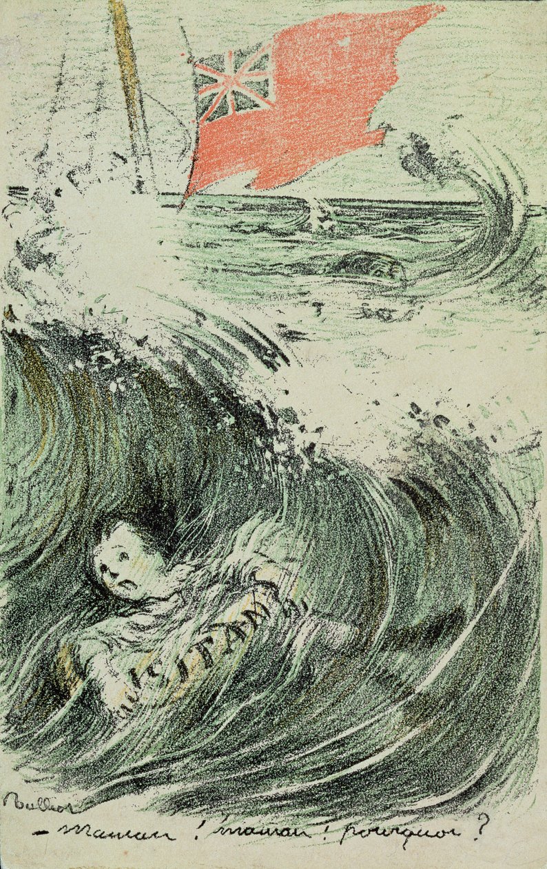 Mère ! Mère ! Pourquoi ?, un enfant se noyant après le torpillage du Lusitania par un sous-marin allemand, 7 mai 1915 - Francisque Poulbot