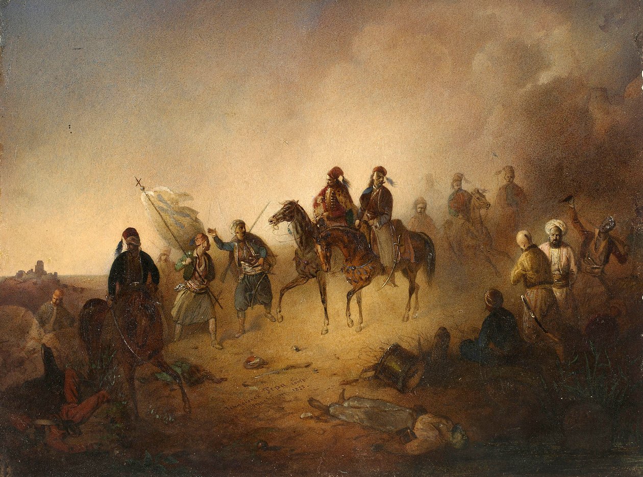 Markos Botzaris (vers 1788-1823) à la bataille de Karpenisi, la nuit du 8 août - Franciszek Tomasz Tepa