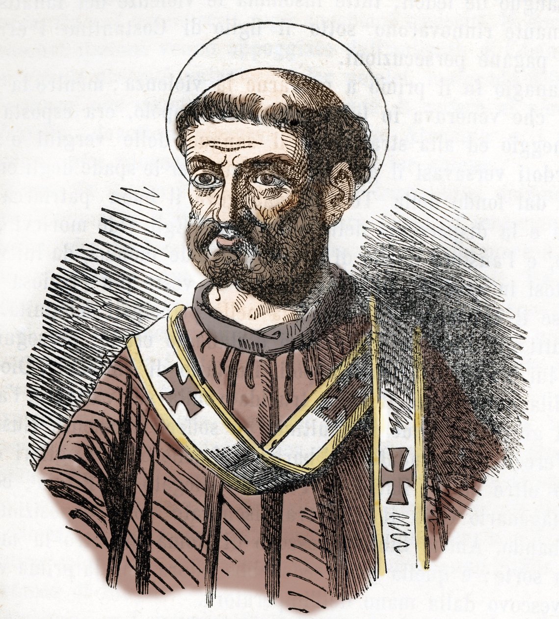 Portrait du Pape Libère (Libérius) (352-366) Gravure de «I misteri del vaticano» par Franco Mistrali 1843 - Franco Mistrali