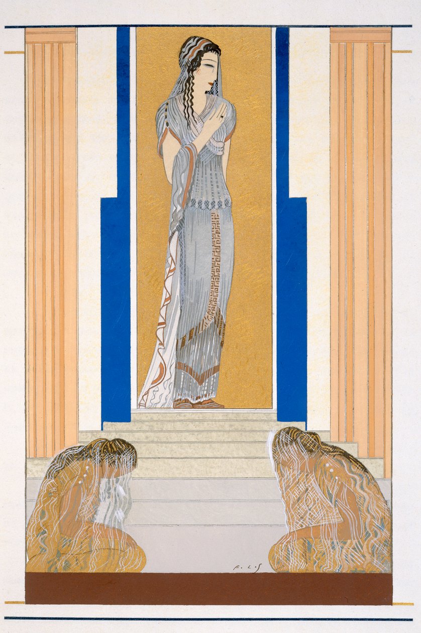 Pénélope en pleurs et ses servantes, une illustration de 