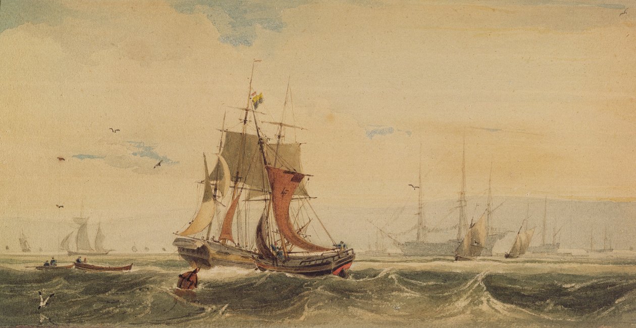 Navires sur la Medway, Kent - Francois Louis Thomas Francia