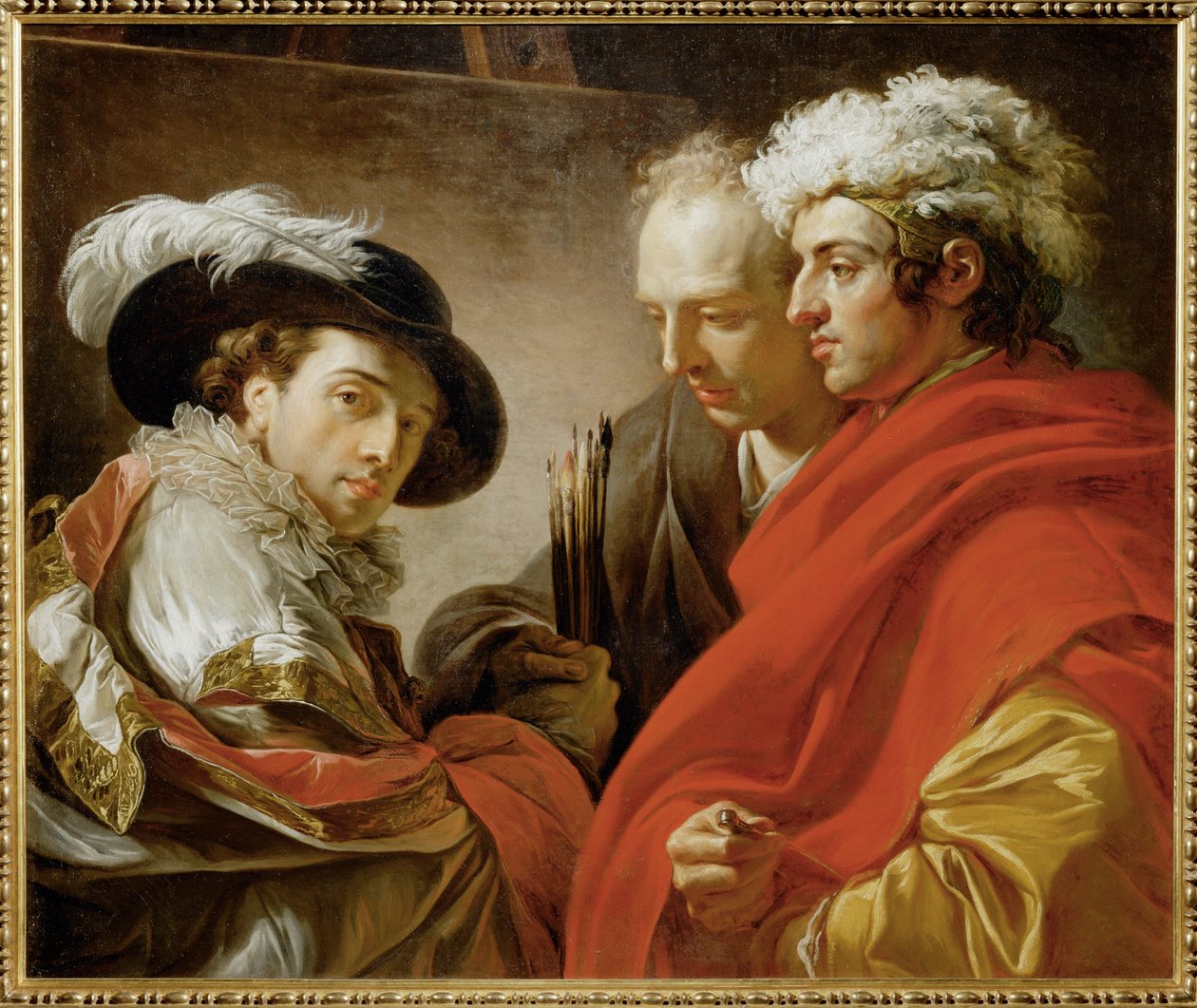 Portrait de trois hommes : Le peintre au chapeau et à la plume, l
