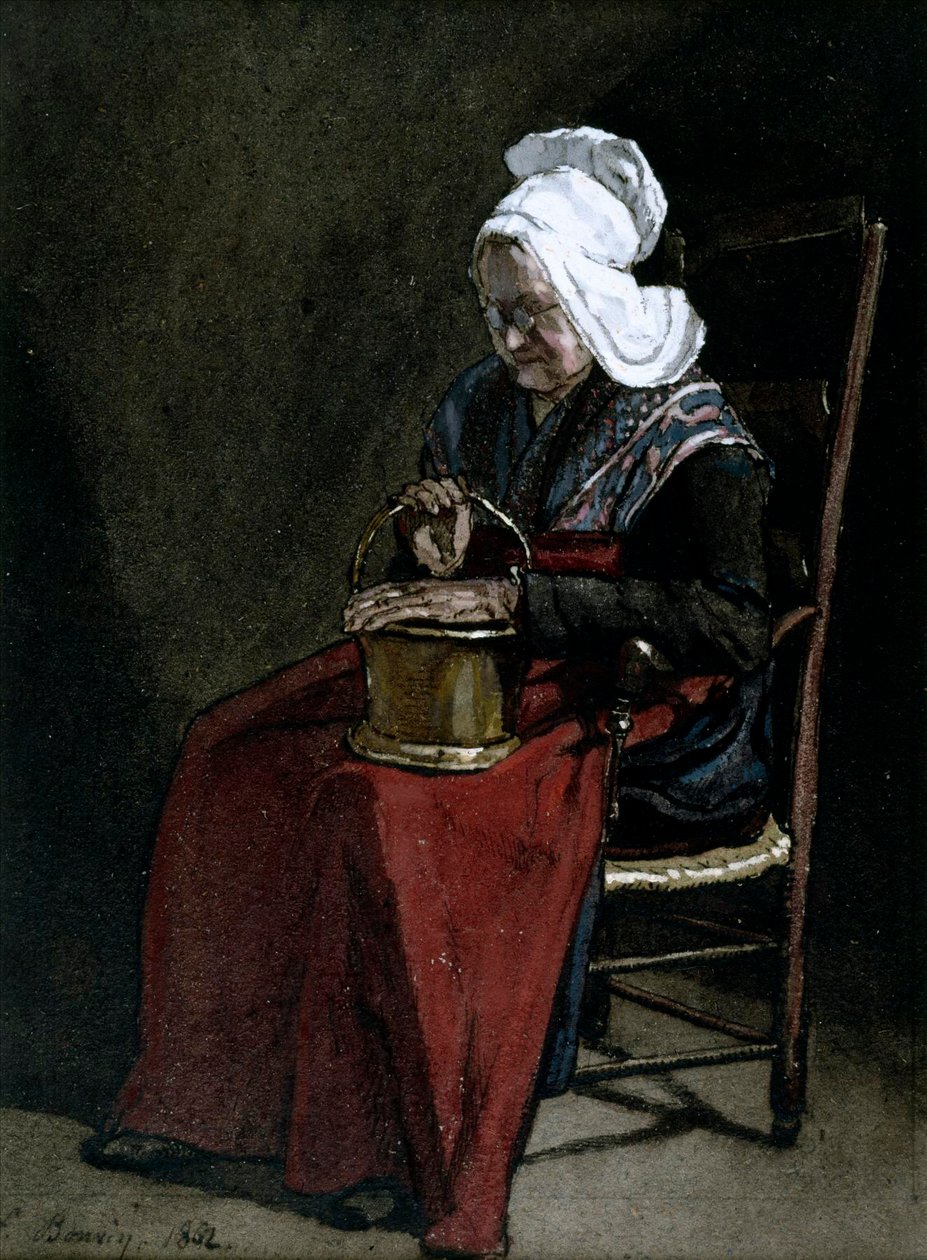 Vieille femme avec une marmite en cuivre - François Bonvin
