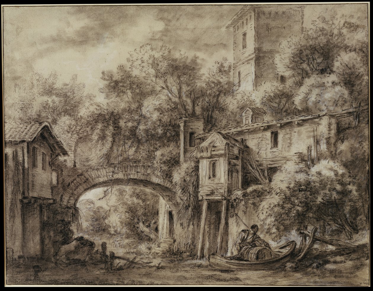 Capriccio architectural avec le moulin de Quiquengrogne près de Charenton - François Boucher