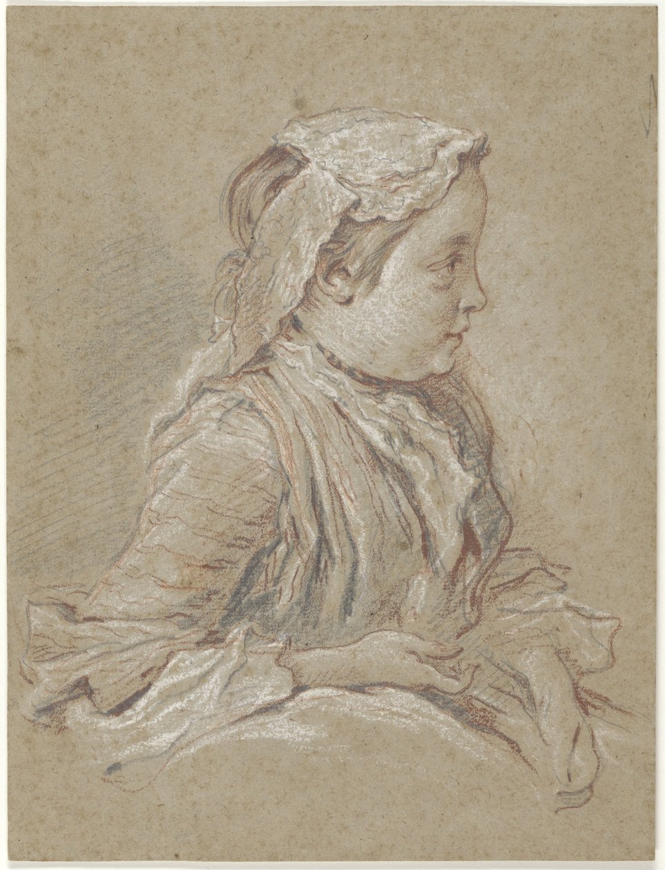 Jeune femme portant un bonnet en dentelle - François Boucher