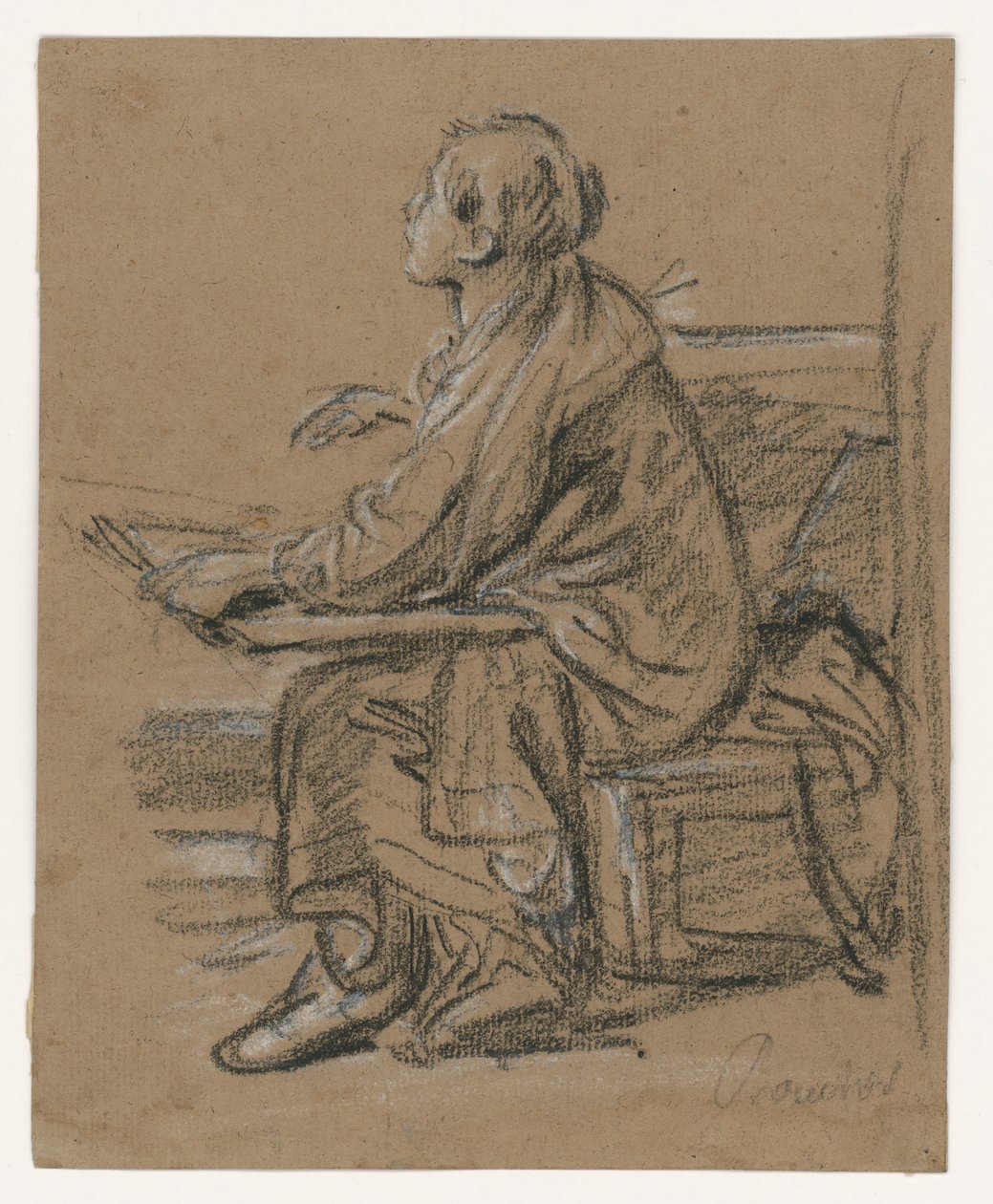 Jeune dessinateur () . Personnage assis tenant un portfolio sur ses genoux - François Boucher
