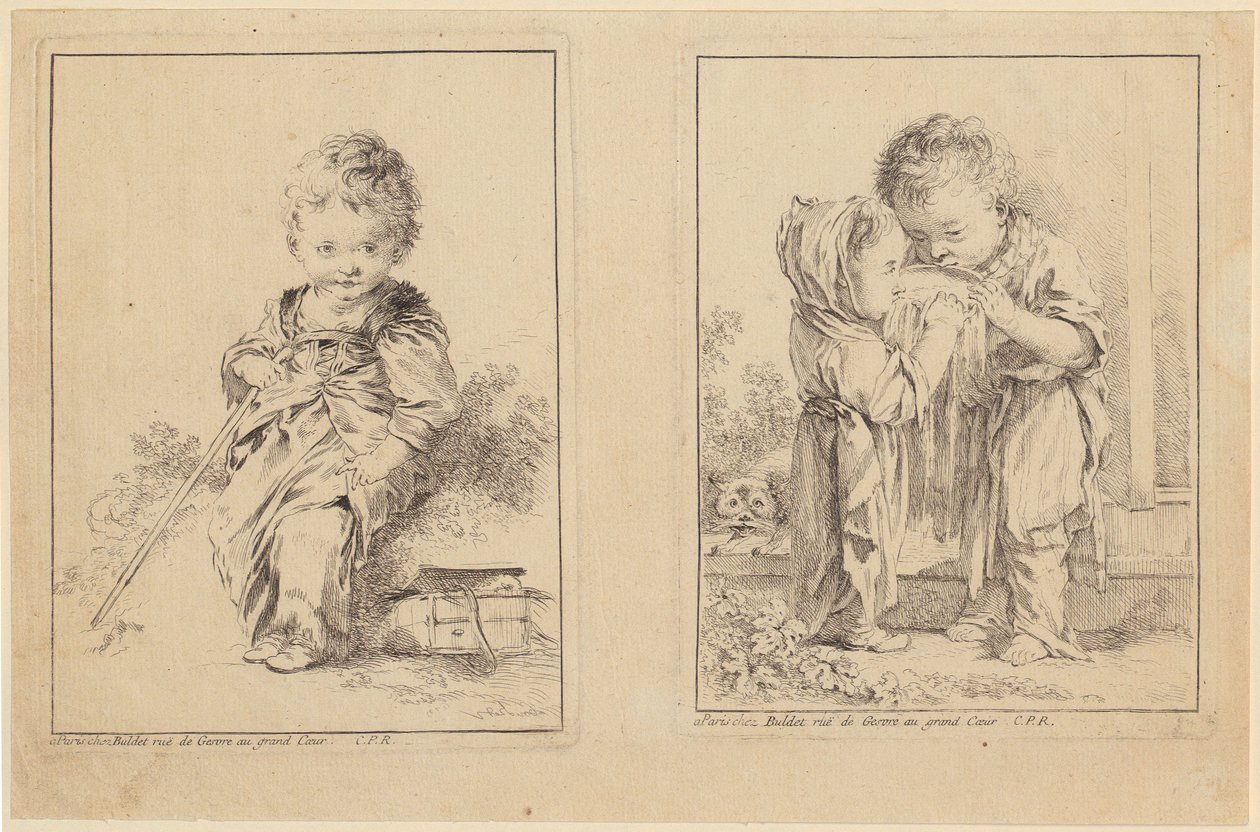 Le petit Savoyard et les petits buveurs de lait [deux plaques] - François Boucher