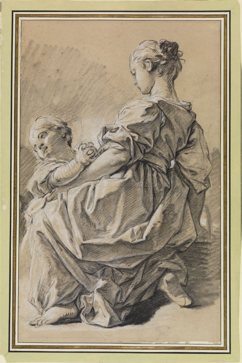 Jeune femme agenouillée avec un enfant - François Boucher