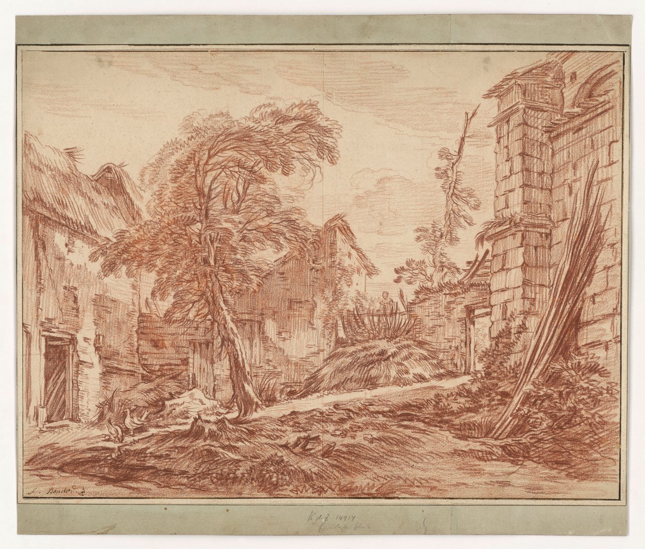 Paysage rural avec une ferme et des ruines - François Boucher
