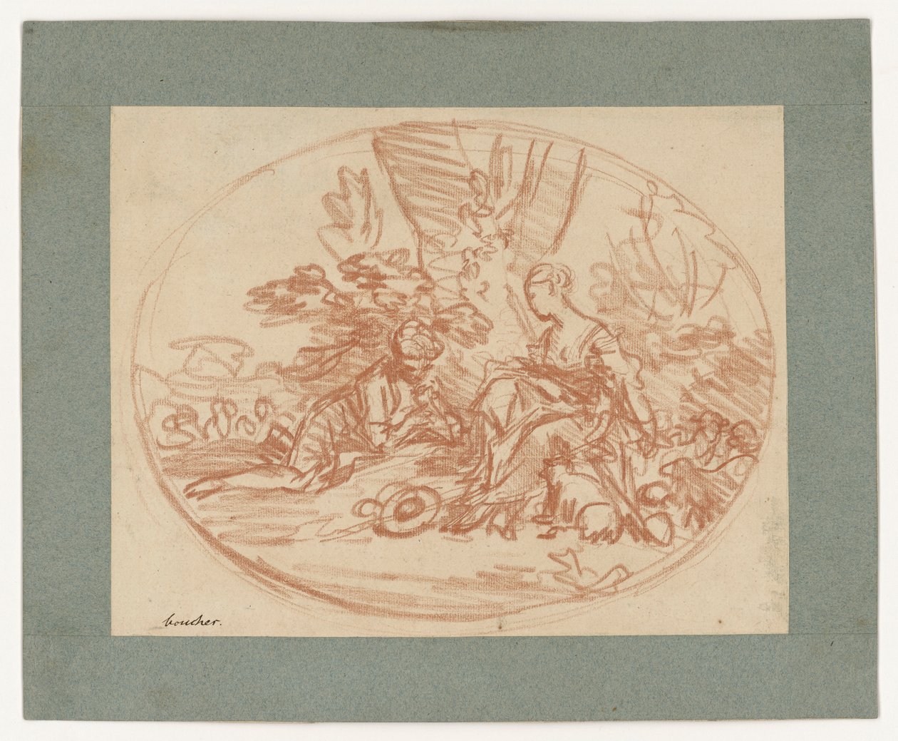 Couple allongé sous les arbres (contre-impression) - François Boucher
