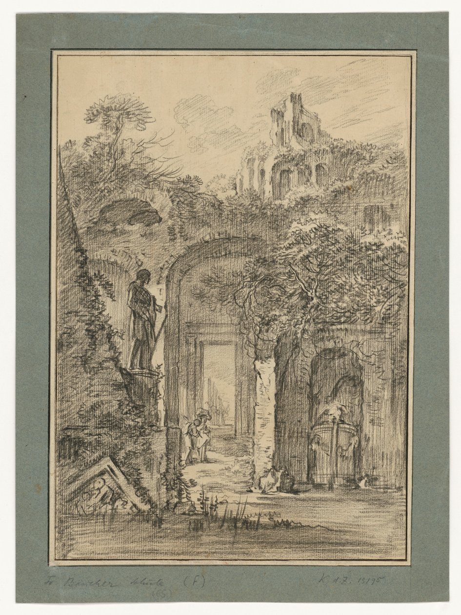 Paysage de ruines romaines avec quelques personnages - François Boucher