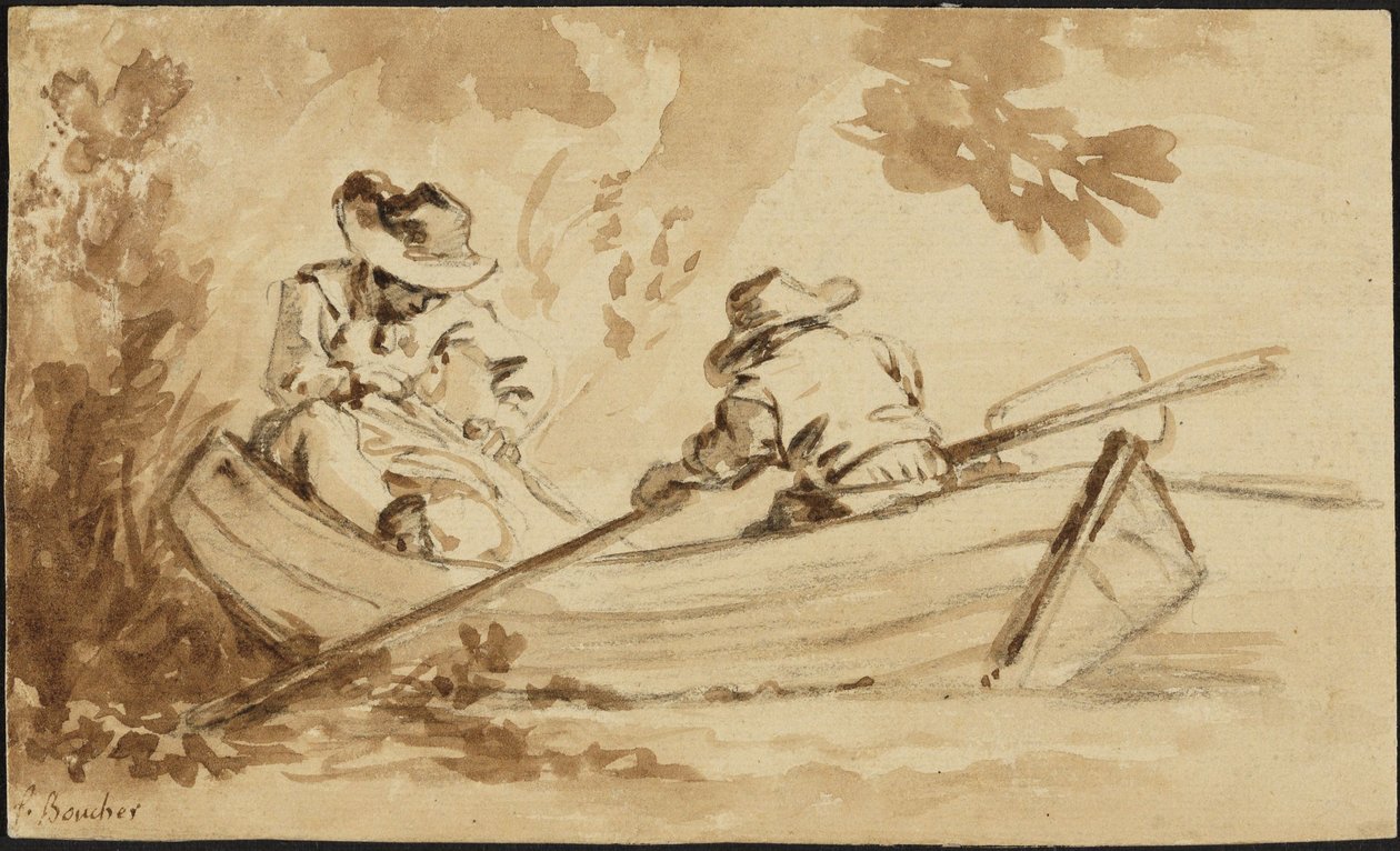 Deux hommes dans une barque - François Boucher