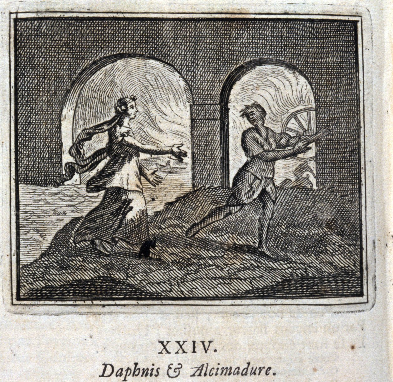 Daphnis et Alcimadura. Fables de Jean de La Fontaine (1621-95). Illustration de François Chauveau (1613-1676). Édition de 1728. - Francois Chauveau