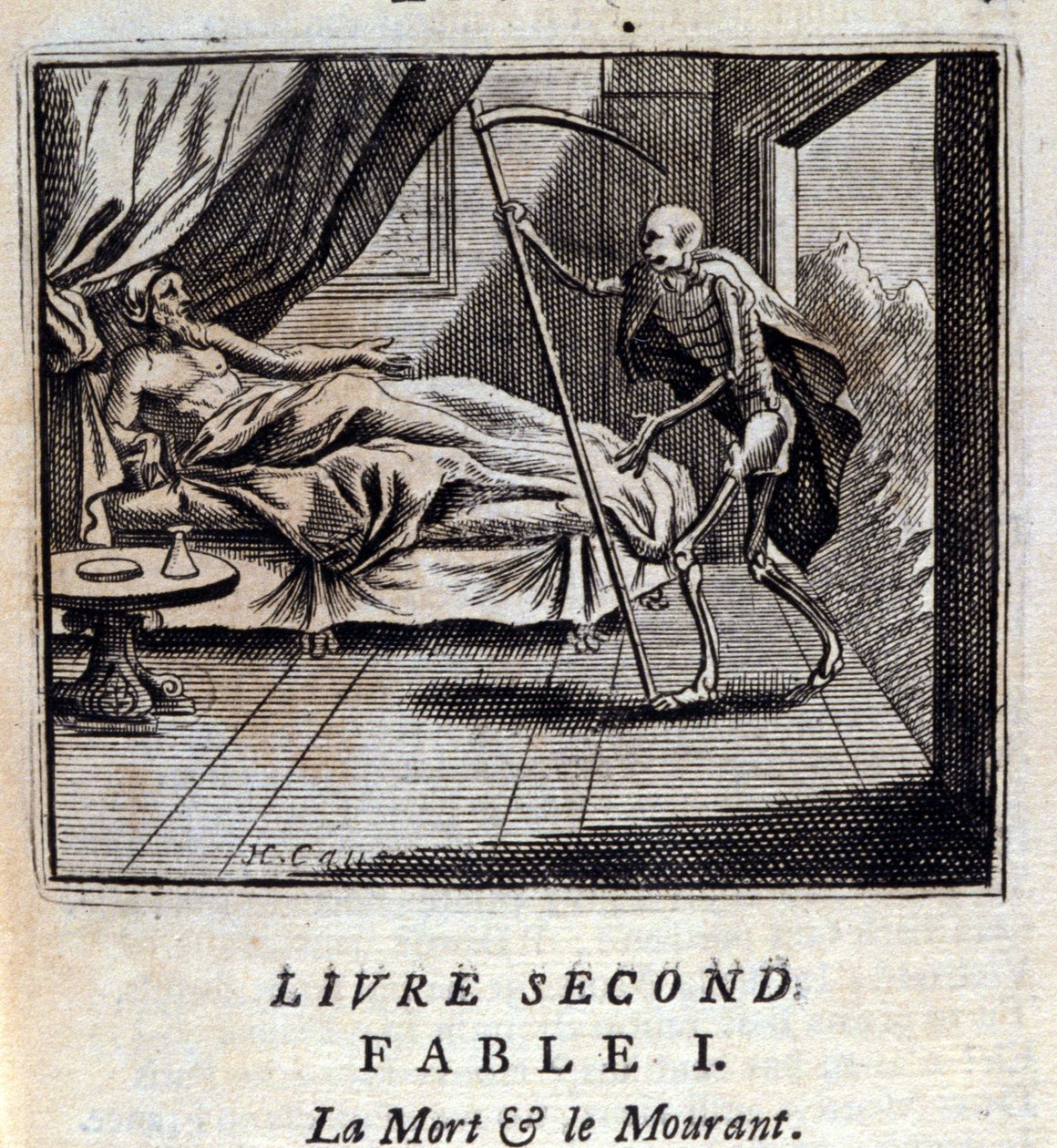La Mort et le Mourant. Fables de Jean de La Fontaine (1621-95). Illustration de François Chauveau (1613-1676). Édition de 1728. - Francois Chauveau