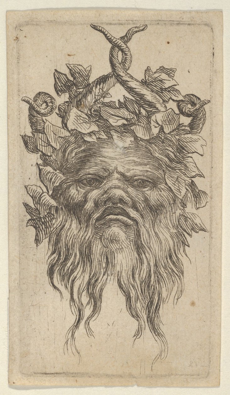 Masque de satyre avec des cornes crochues et une couronne de lierre, de Divers Masques, vers 1635-45 - Francois Chauveau
