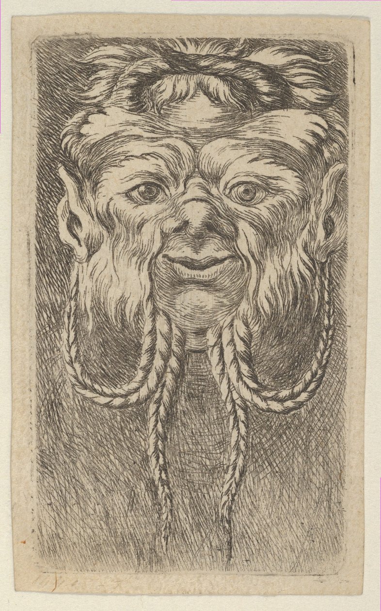 Masque de Satyre avec des Cornes Chevauchantes et Quatre Mèches de Barbe Tressées, de Divers Ma..., vers 1635-45 - Francois Chauveau