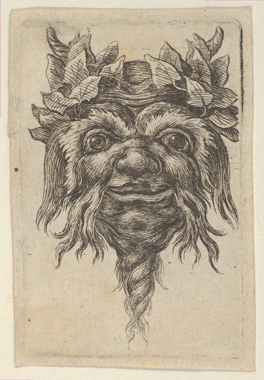 Masque de satyre avec une barbe en spirale et du lierre autour de chaque corne - Francois Chauveau